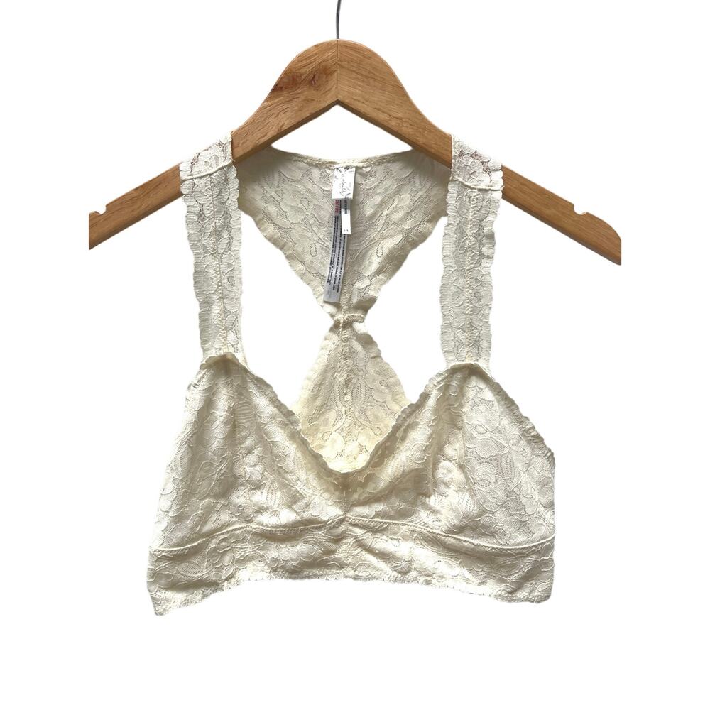 Free People Intimately Racerback Halter Off White Yellow Large Lace Bralette